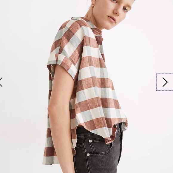 Madewell Linen-Blend Hilltop Shirt in Gingham Check - Size Small - NWOT - Picture 3 of 4